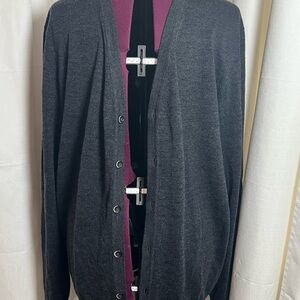 Joseph Gray Cardigan Sweater Lightweight 100% Merino Wool